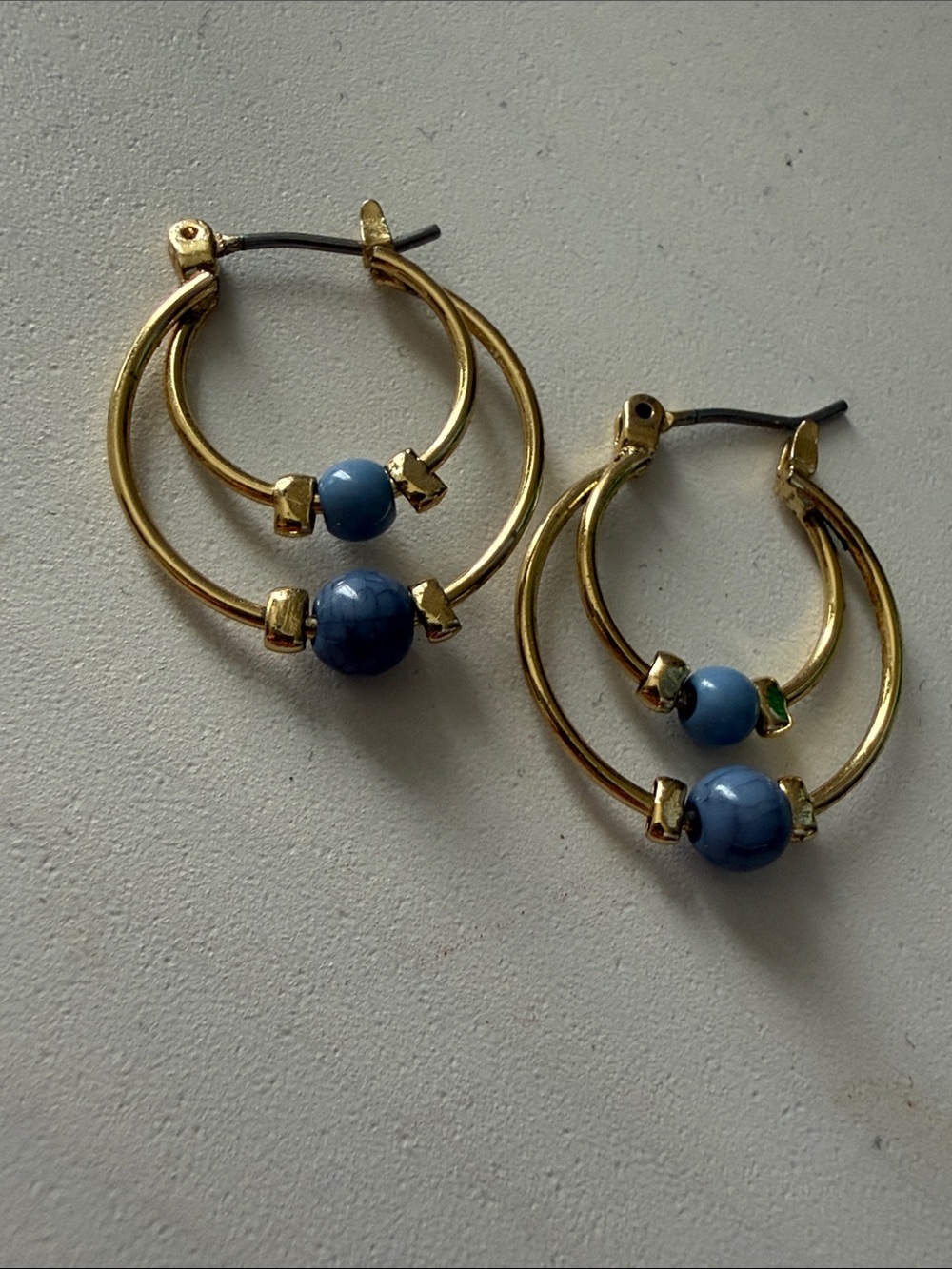 Gold Hoop Earrings with Blue Beads - Women Jewelry